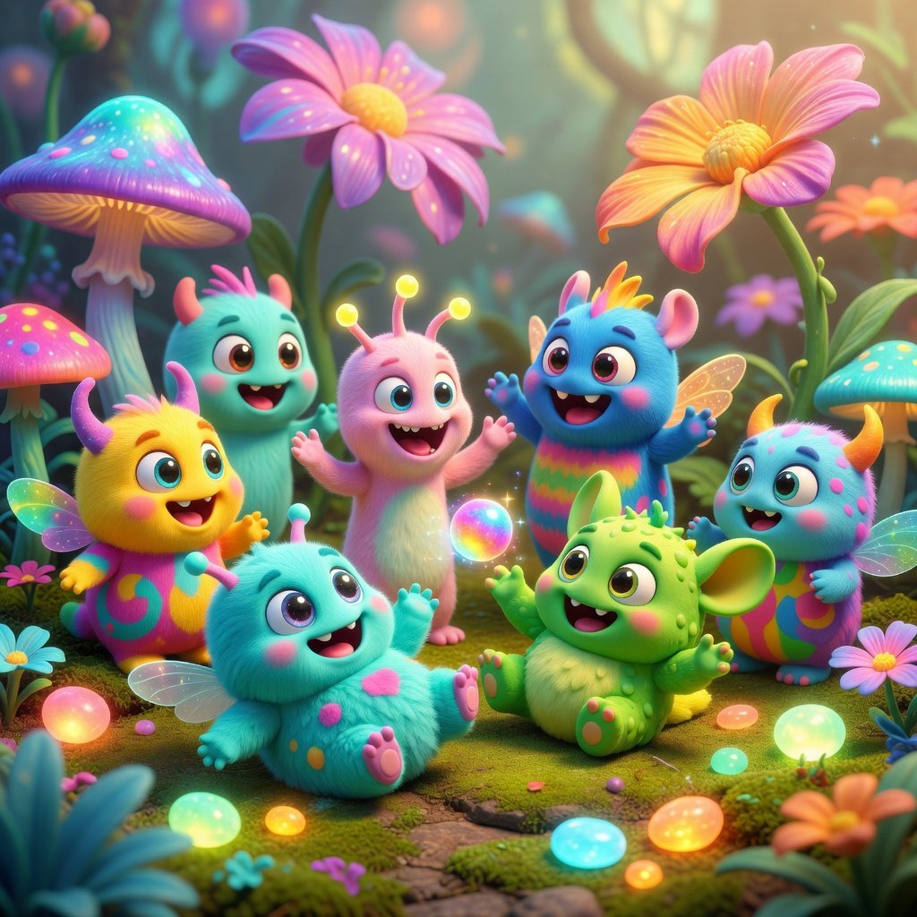 Cute monster characters in colorful playful design