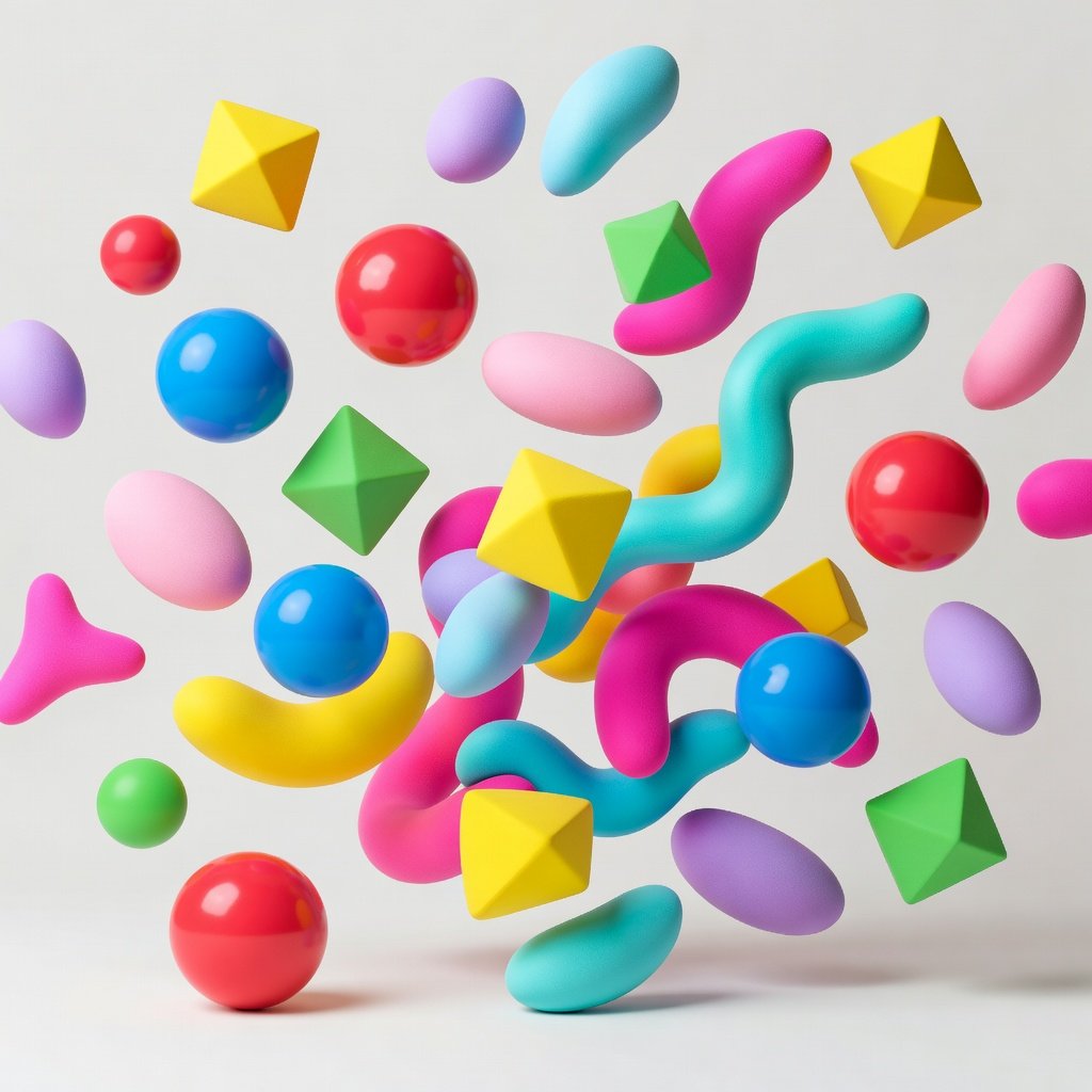Fun abstract floating colorful shapes in a playful arrangement
